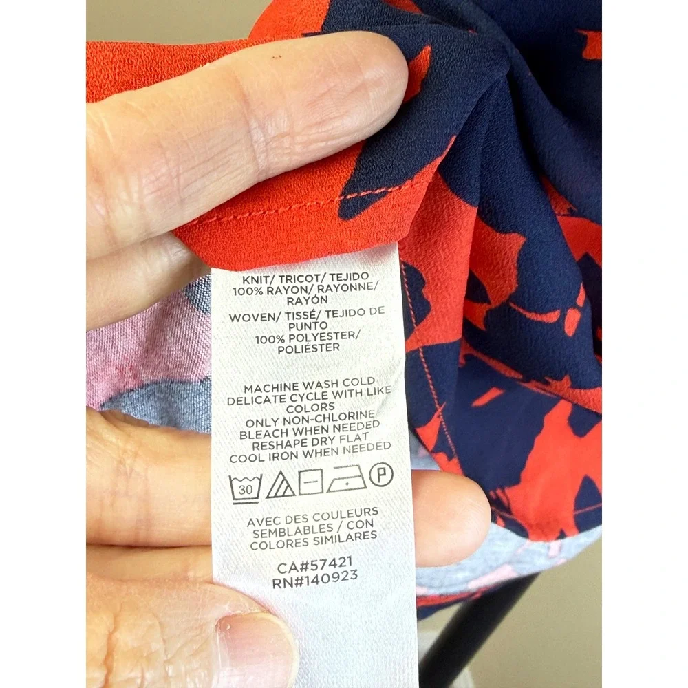 Loft Women Tunic Blouse XS NEW Red Blue Sheer Relax Fit Sleeveless Spring Summer - Picture 6 of 11